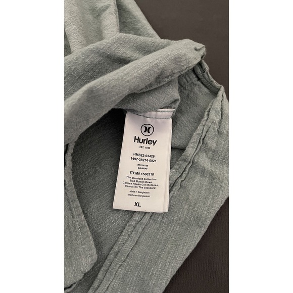 Mens Hurley Casual Button-Up Shirt Size X-Large Short Sleeve Green Chest Pocket - Picture 7 of 12